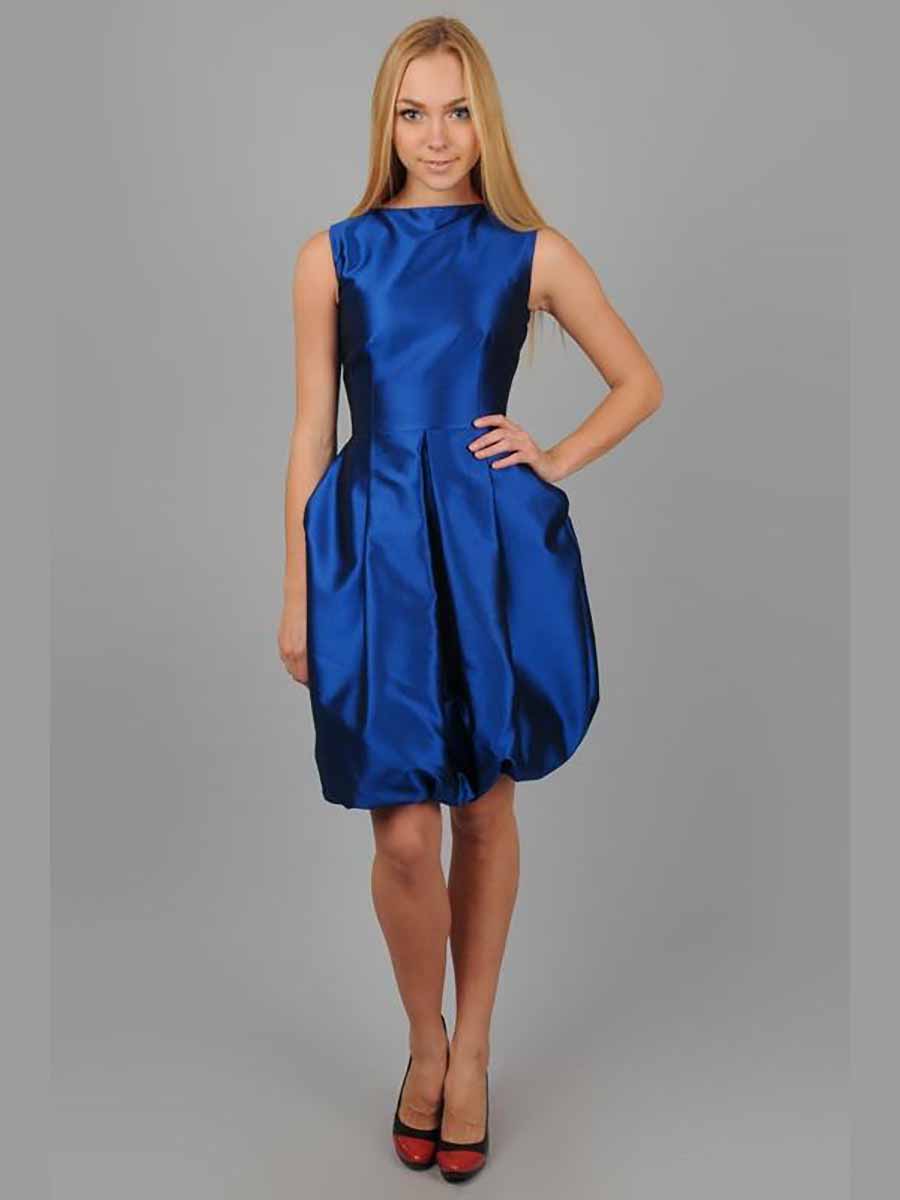 Синее платье-баллон из шелкового фая
